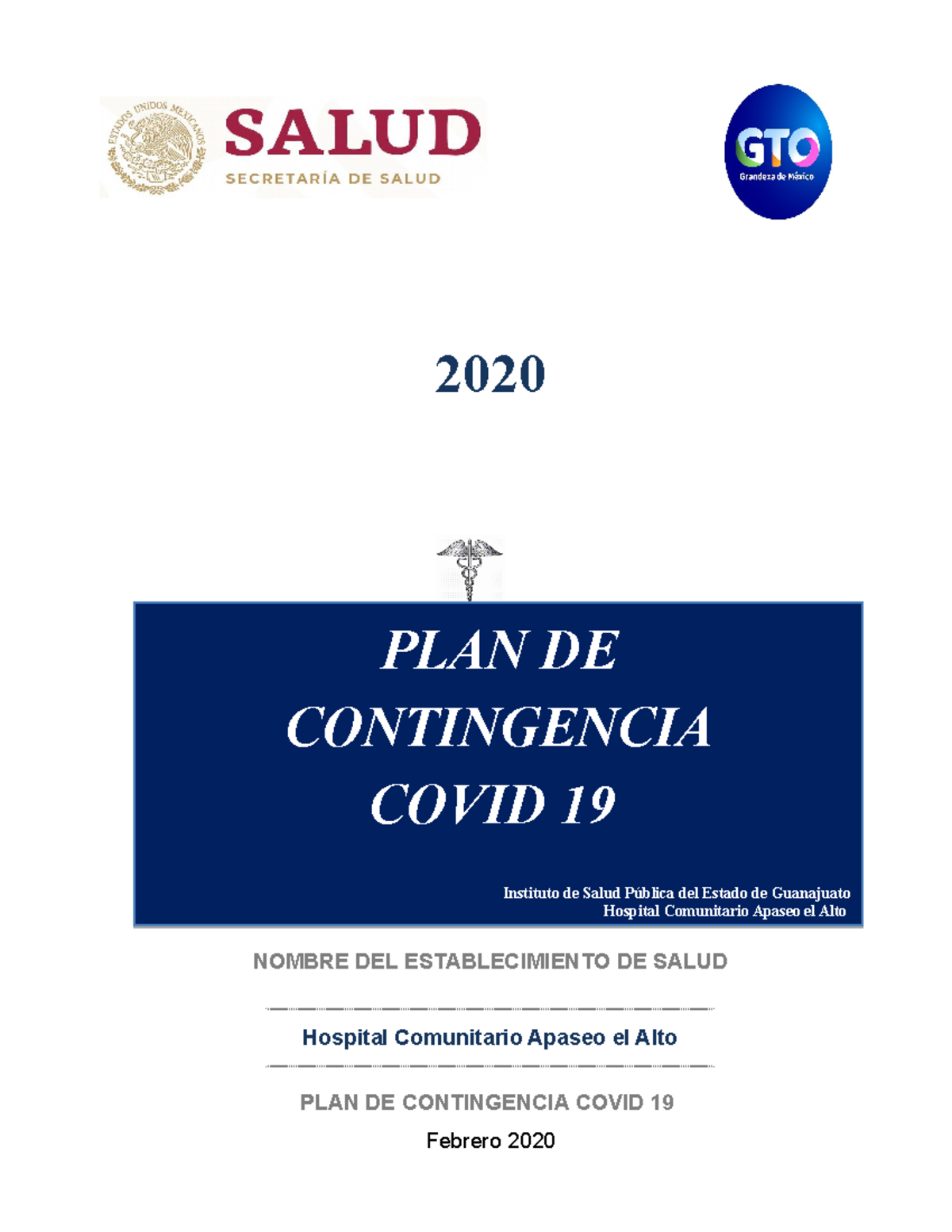 PLAN DE Contingencia Covid 19 HCAA febrero 2020 - 2020 NOMBRE DEL ...