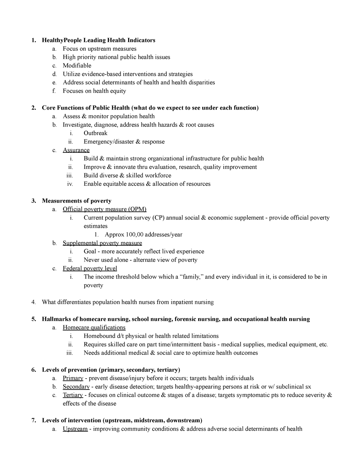 Quiz 1 outline - HealthyPeople Leading Health Indicators a. Focus on ...