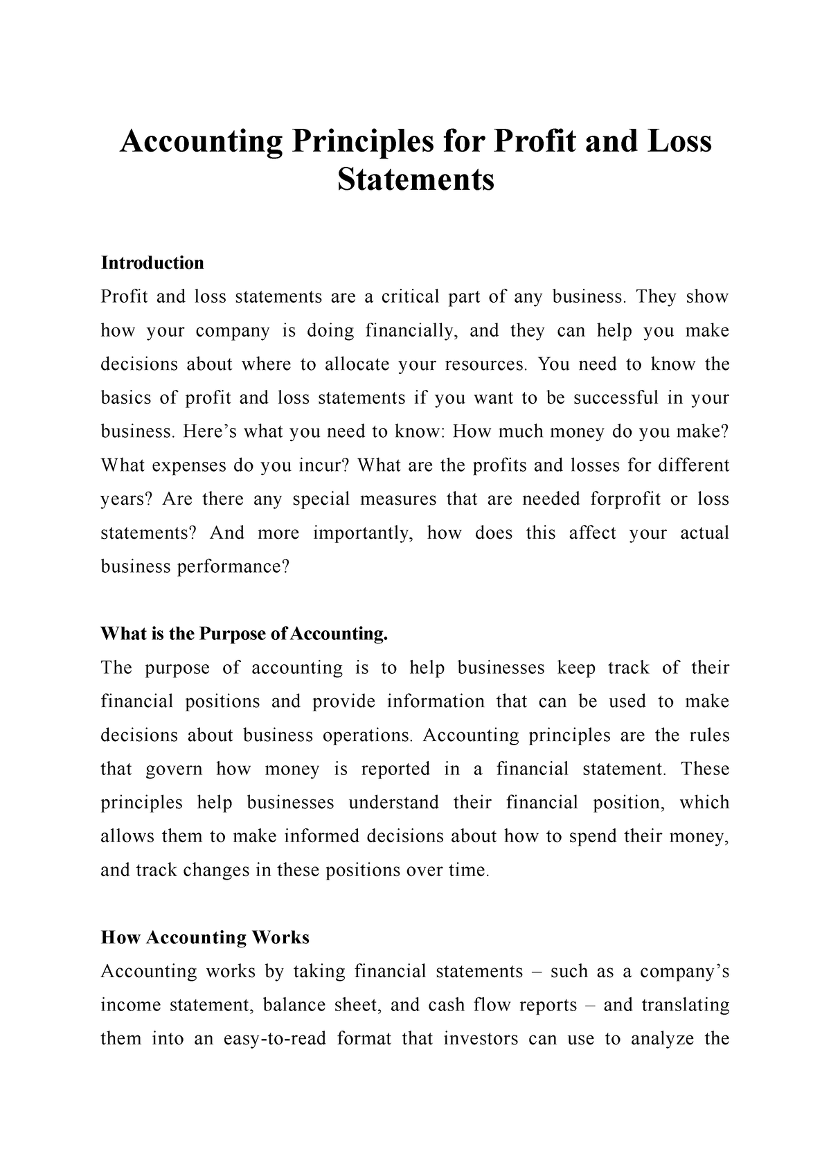Accounting Principles For Profit And Loss Statements Accounting Principles For Profit And Loss 6208