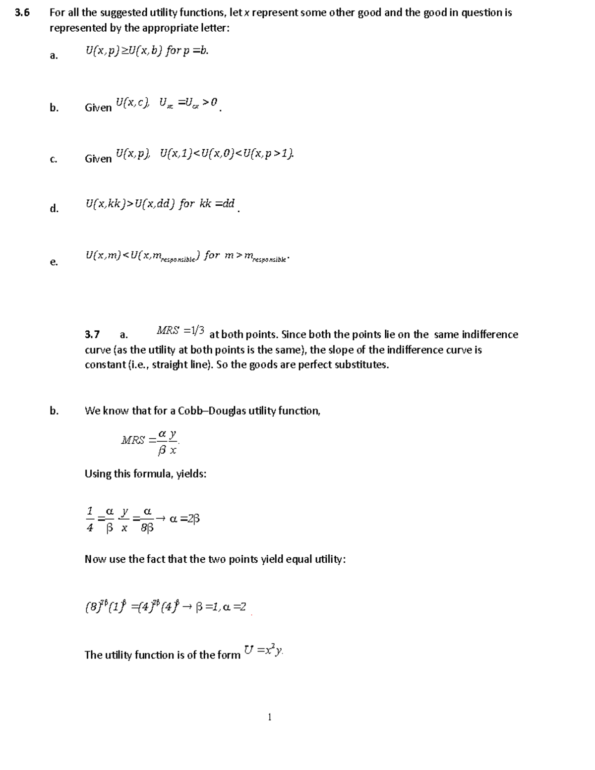 Note 2 - Solutions - 3 For all the suggested utility functions, let x ...