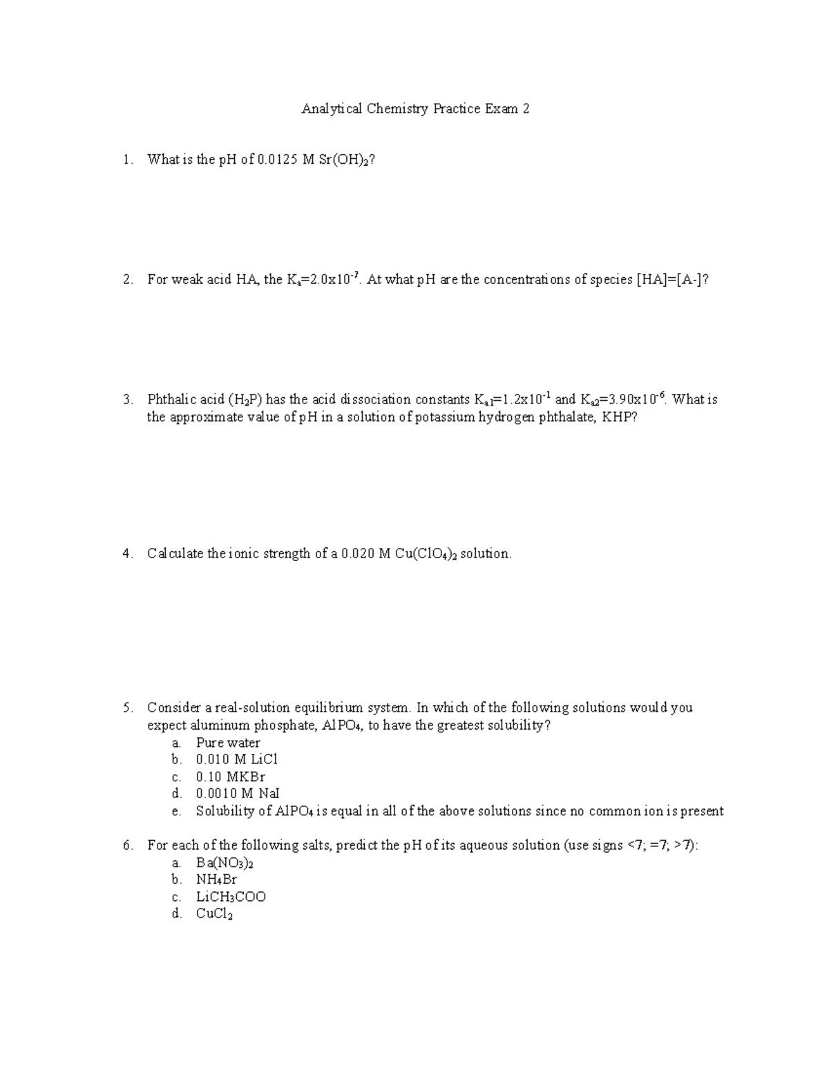 AChem Practice Exam 2 - Based on an exam from previous years ...