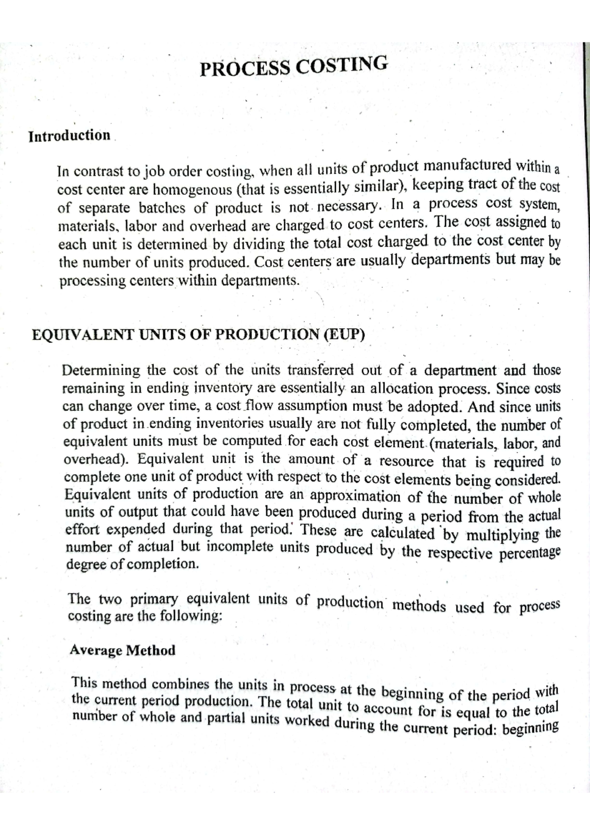 Process Costing Review Notes Process Costing Introduction In Contrast