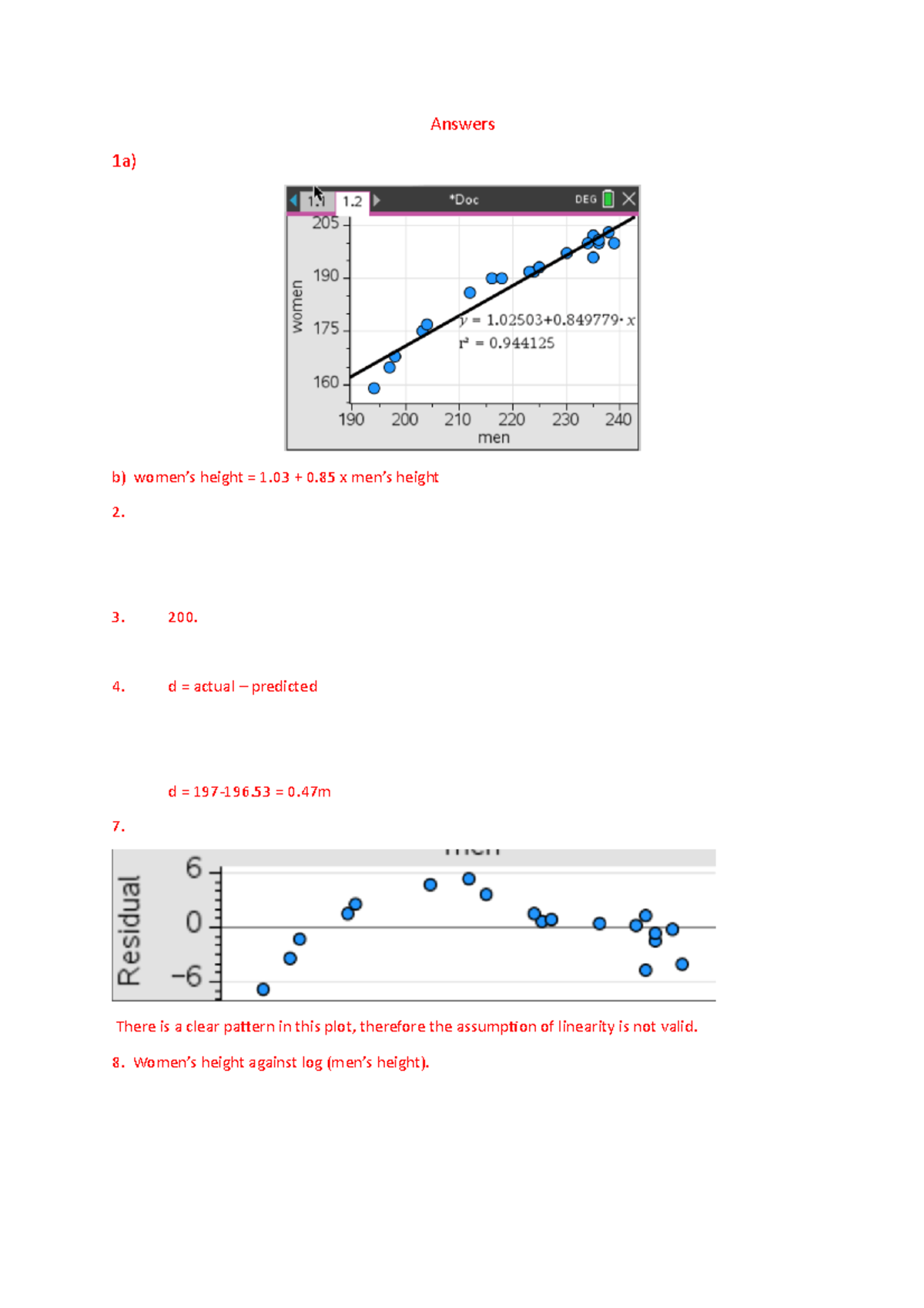 Practice Bivariate SAC - Olympics Answers - Answers 1a) b) women’s ...