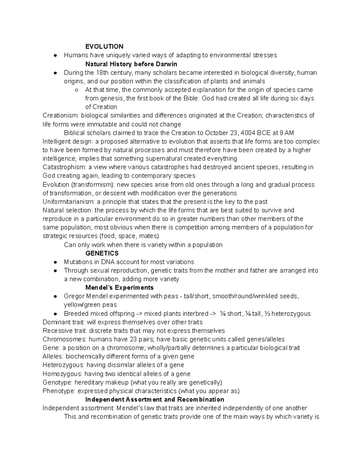 ANTH1006 CH5 - Lecture notes ch5 - EVOLUTION Humans have uniquely ...