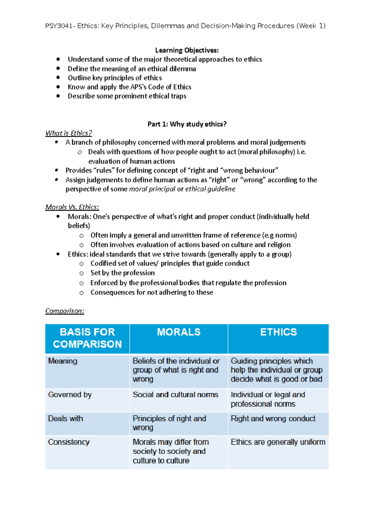 Week 1- Lecture Notes - Learning Objectives: Understand some of the ...