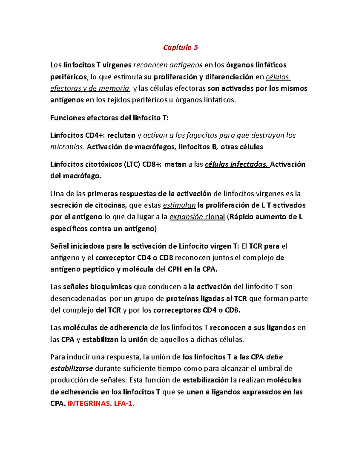 Resumen De Los Capitulos 5 Al 7 Del Libro Inmunologia Basica Abbas Linfocitos T Reconocen En Los Studocu