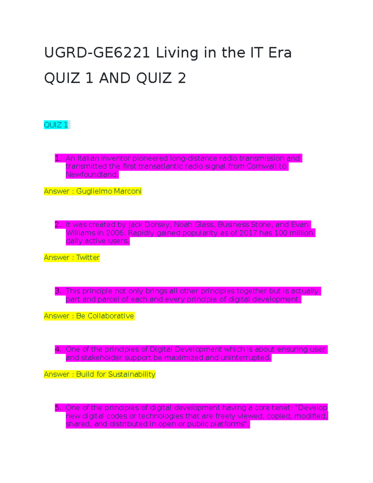 Living In The IT Era Prelim Quiz 1 And Prelim Quiz 2 - UGRD-GE6221 ...