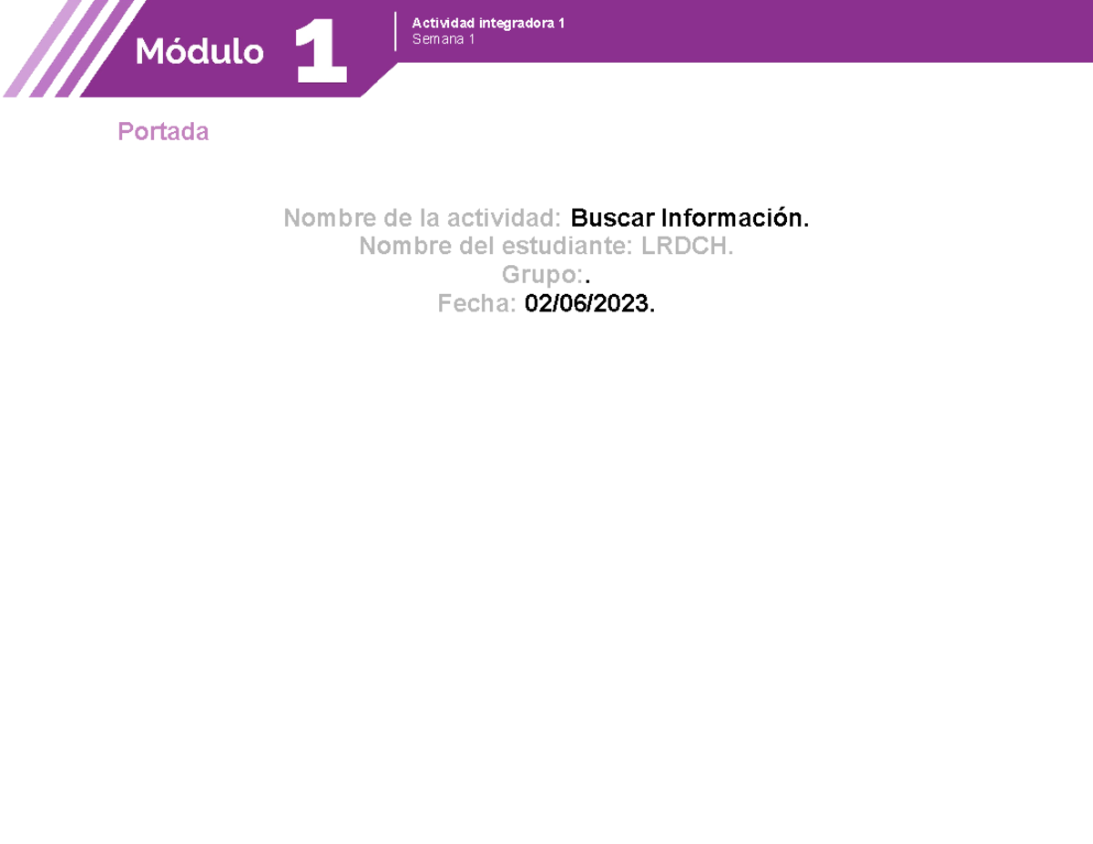 M01S1AI1 - Buscar Información. - Semana 1 Portada Nombre De La ...