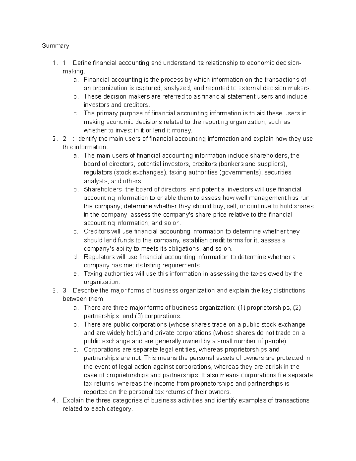 Chapter 1 Review - Summary 1 Define financial accounting and understand ...