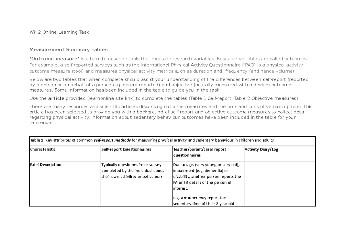 Wk 2 Online Learning Task final - Wk 2 Online Learning Task Measurement ...