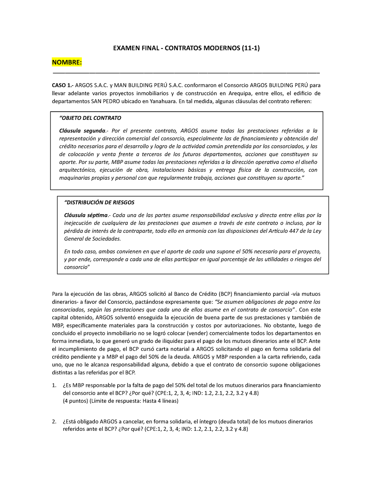 Examen Final - Contratos Modernos 2021-2 - EXAMEN FINAL - CONTRATOS ...