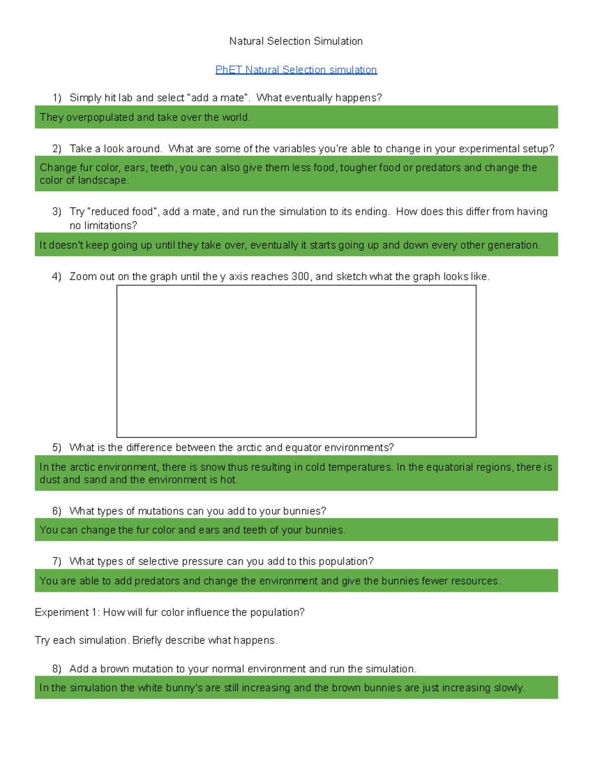 Evolution Lab bunny Natural Selection Simulation PhET Natural
