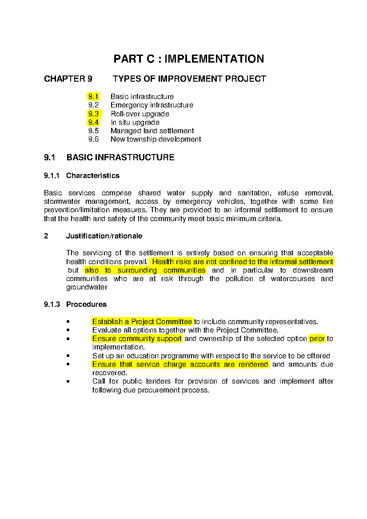 2. Informal Settlements Handbook Chapter 9 - PART C : IMPLEMENTATION ...