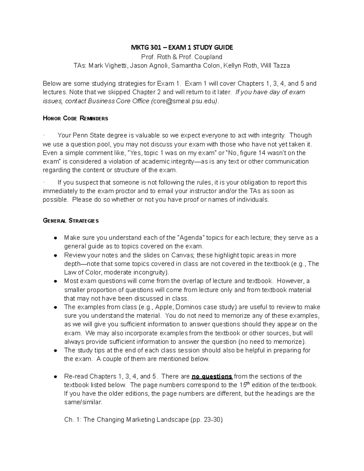 MKTG - Exam 1 Notes - MKTG 301 – EXAM 1 STUDY GUIDE Prof. Roth & Prof ...