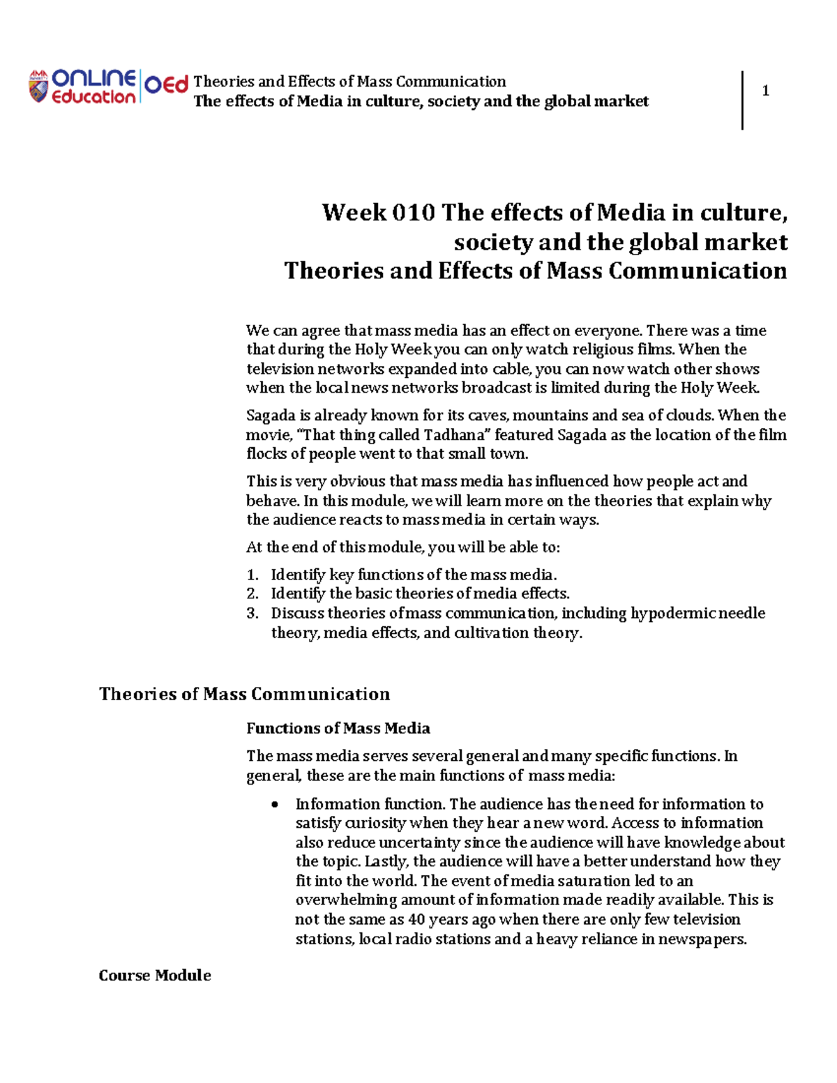 Week 10 - Theories And Effects Of Mass Communication - The Effects Of ...