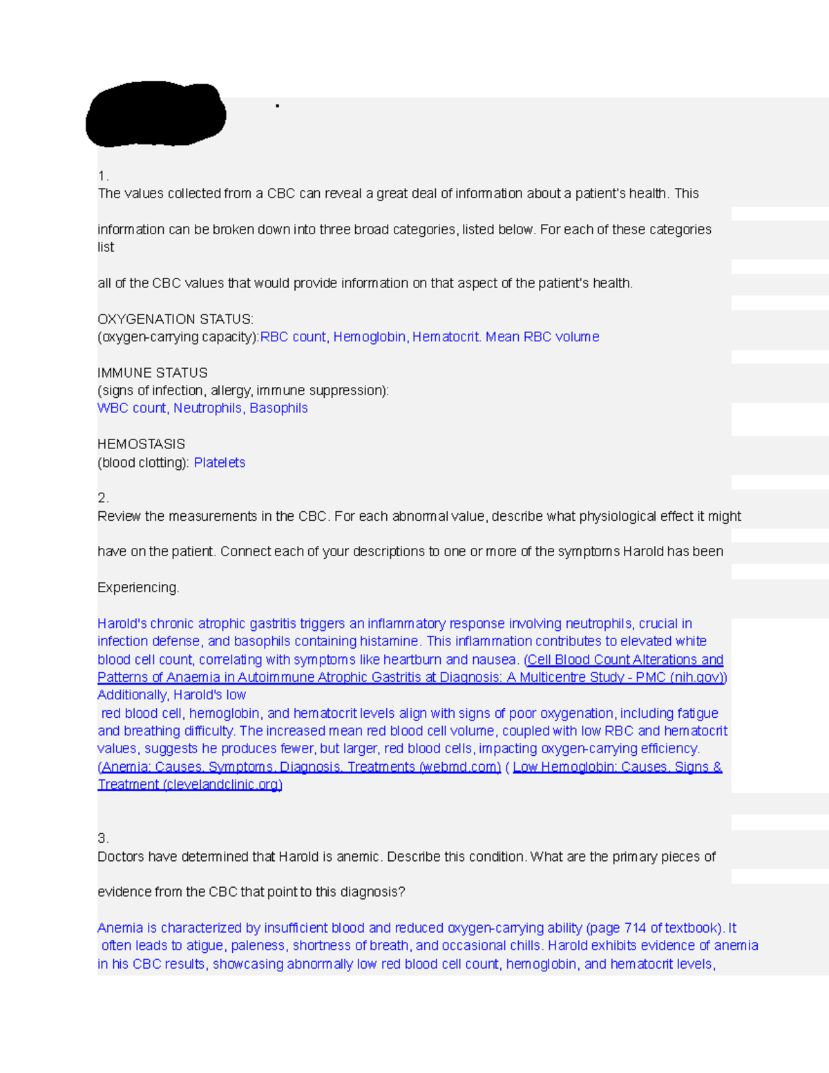 Blood Case Study - Sophie Ford N 1. The values collected from a CBC can ...