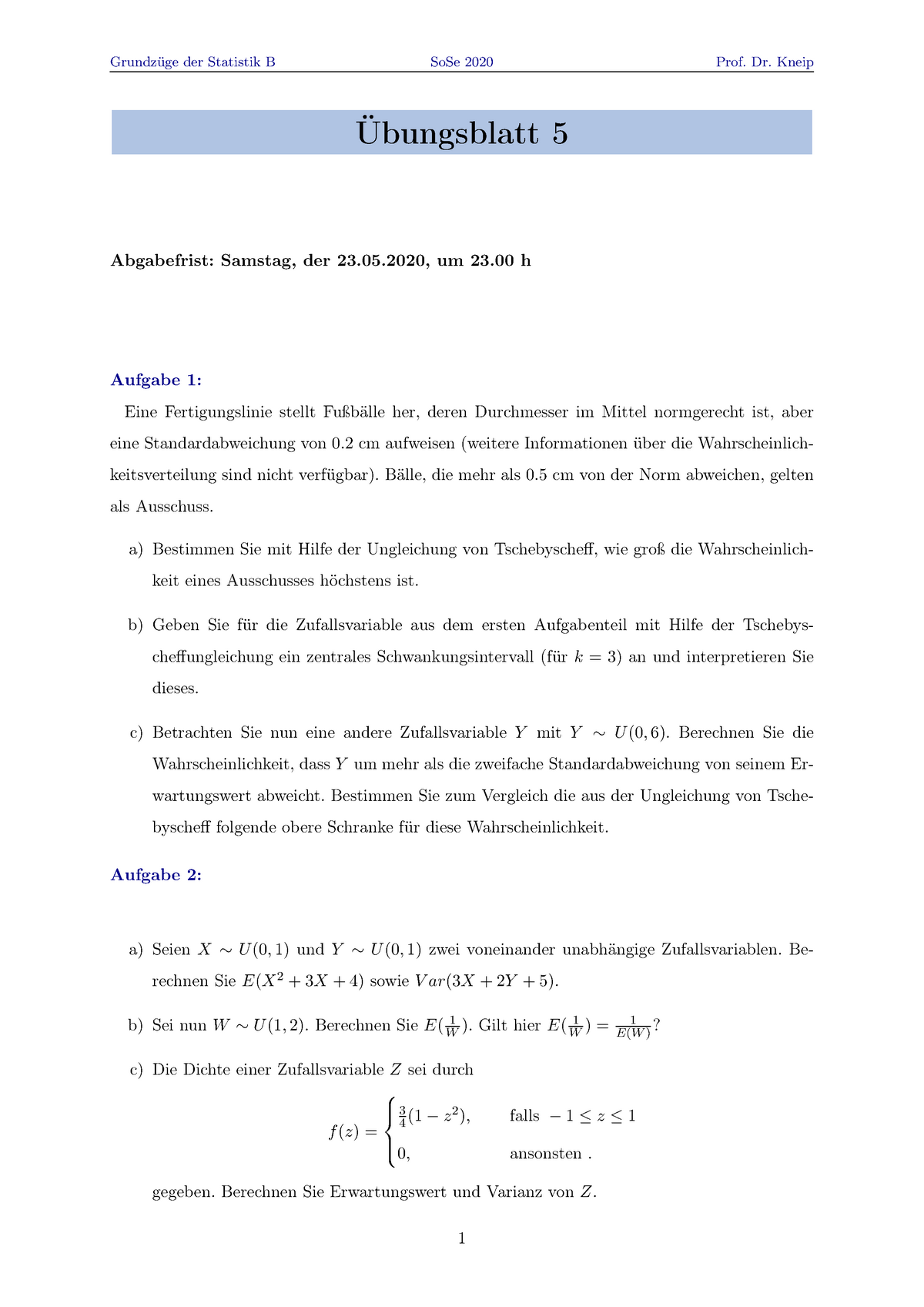 Statistik Übung 5 - Grundzüge Der Statistik B SoSe 2020 Prof. Dr. Kneip ...