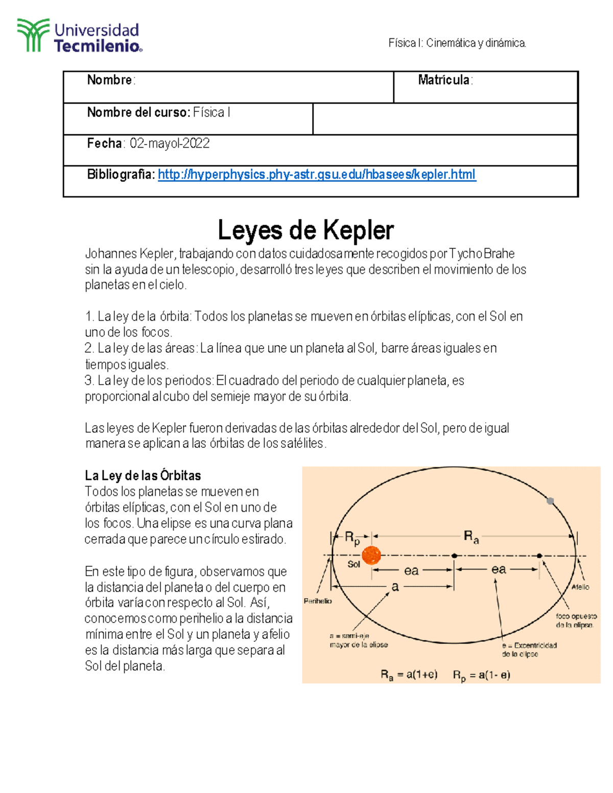 Evidencia 1 - Nombre : MatrÌcula : Nombre Del Curso: FÌsica I Fecha ...