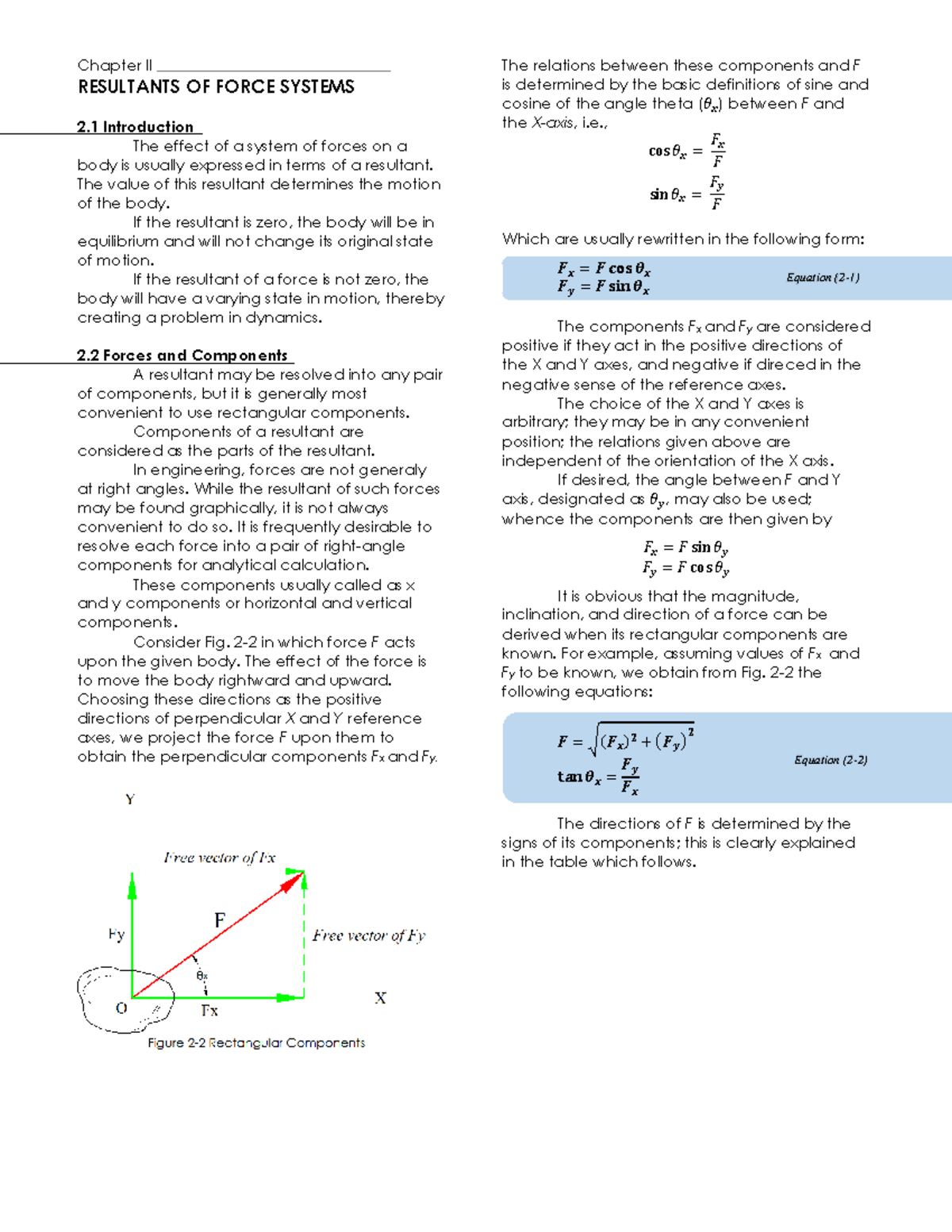 Chapter 2 - Resultants Of Force Systems - Chapter II RESULTANTS OF ...