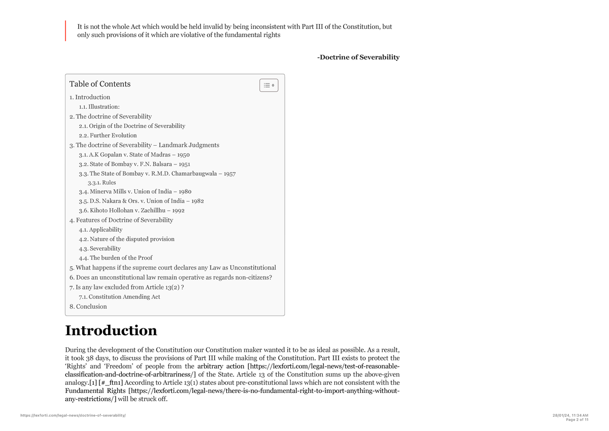 Doctrine of Severability - Introduction ####### It is not the whole Act ...
