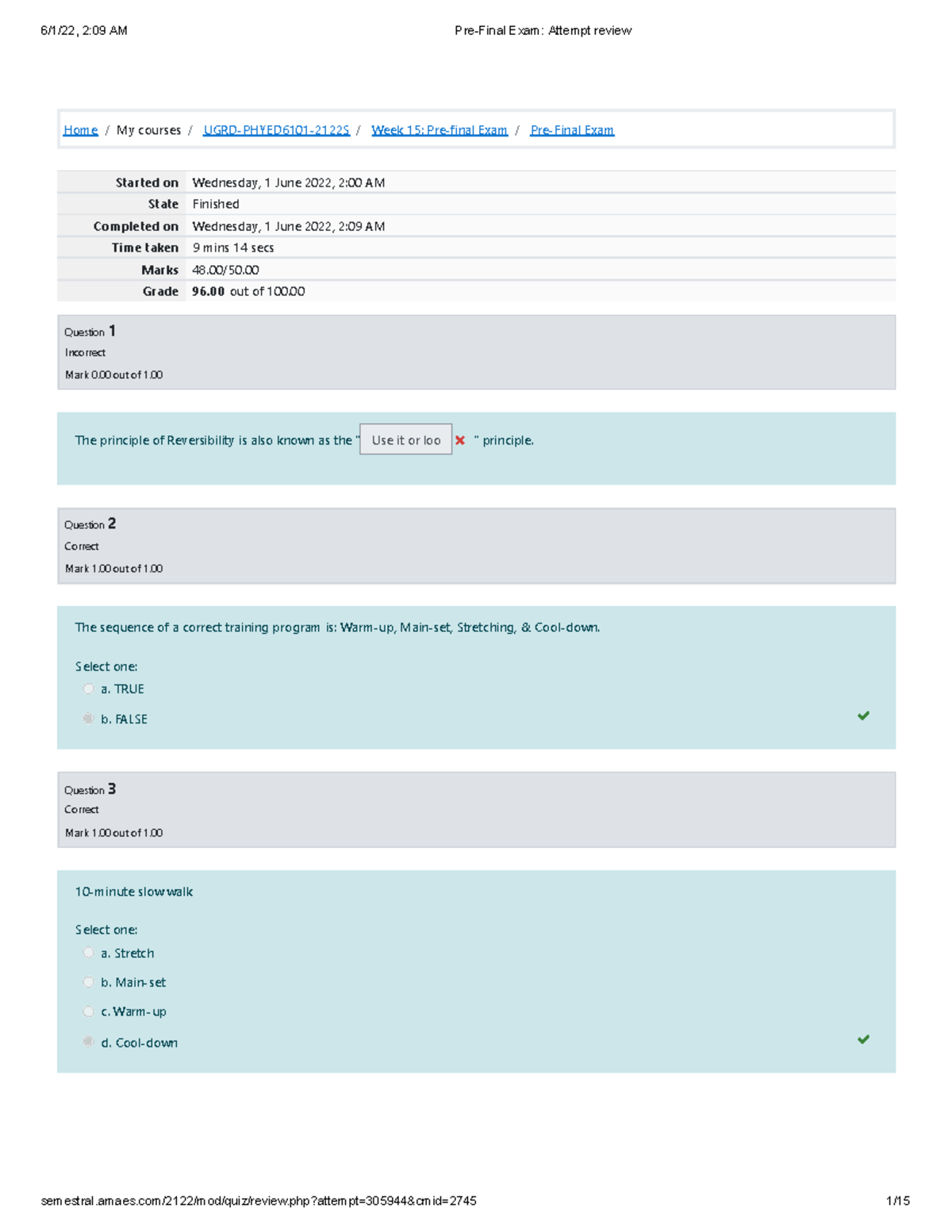 Pre-Final Exam Attempt Review - Home / My Courses / UGRD-PHYED6101 ...