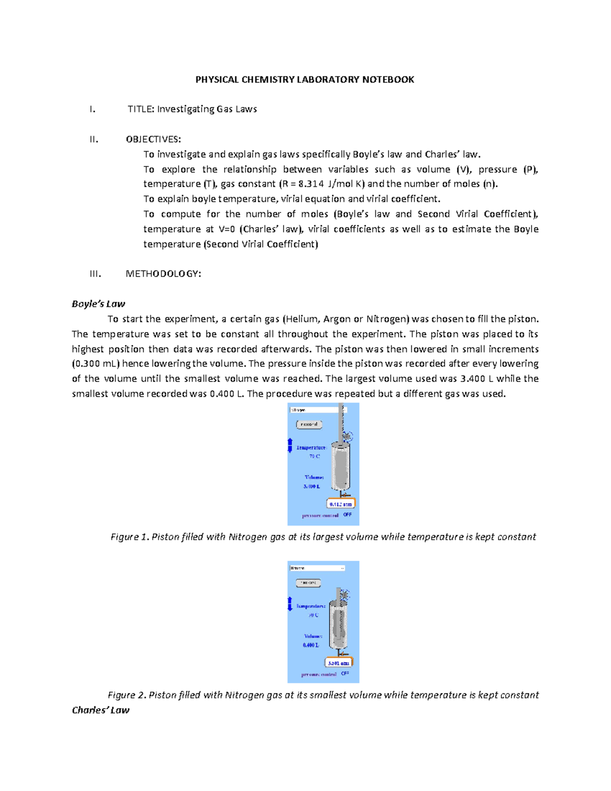 Physical Chemistry Experiment Investigating Gas Laws PHYSICAL