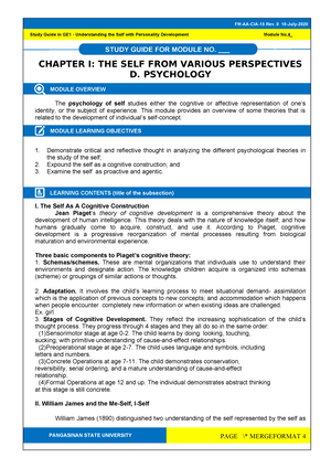 GE1 Module 7 Sexual Self - STUDY GUIDE FOR MODULE NO. 7 Study Guide In ...