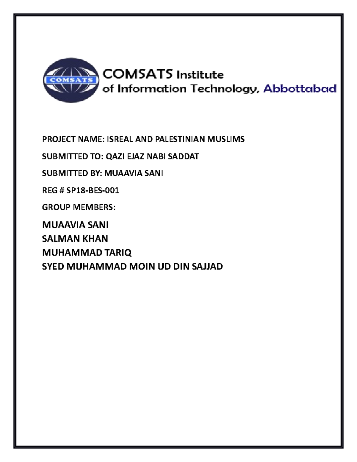 ISL- Project - PROJECT NAME: ISREAL AND PALESTINIAN MUSLIMS SUBMITTED ...