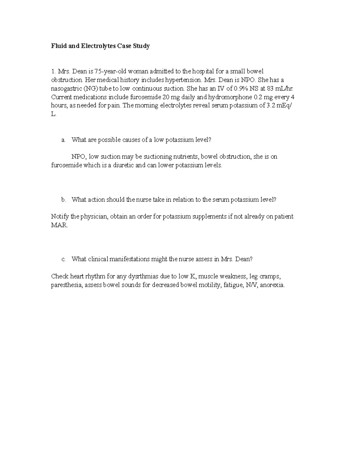 Fluid and Electrolyte Case Study Students Fluid and Electrolytes