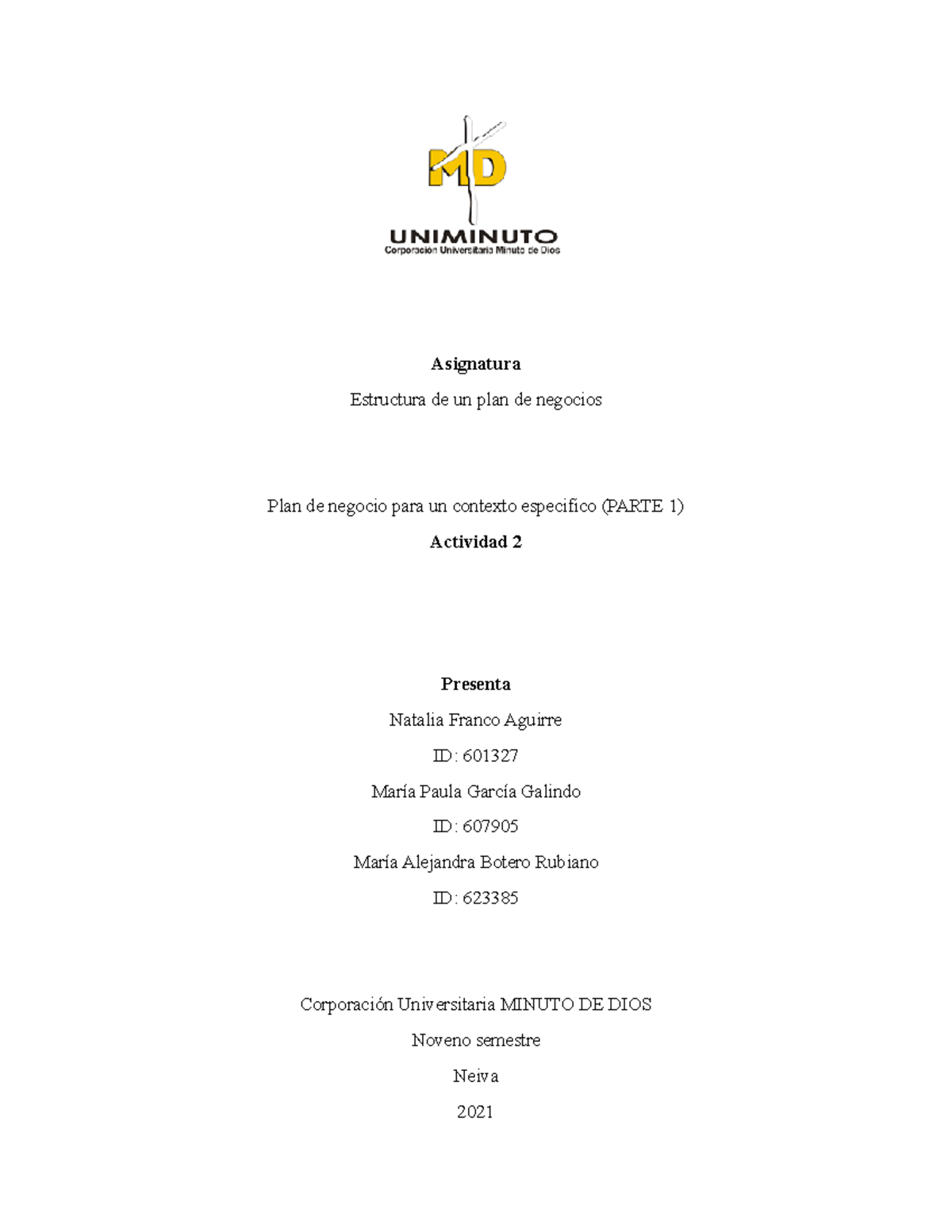 Actividad 2- IDEA DE Negocio - Asignatura Estructura de un plan de ...