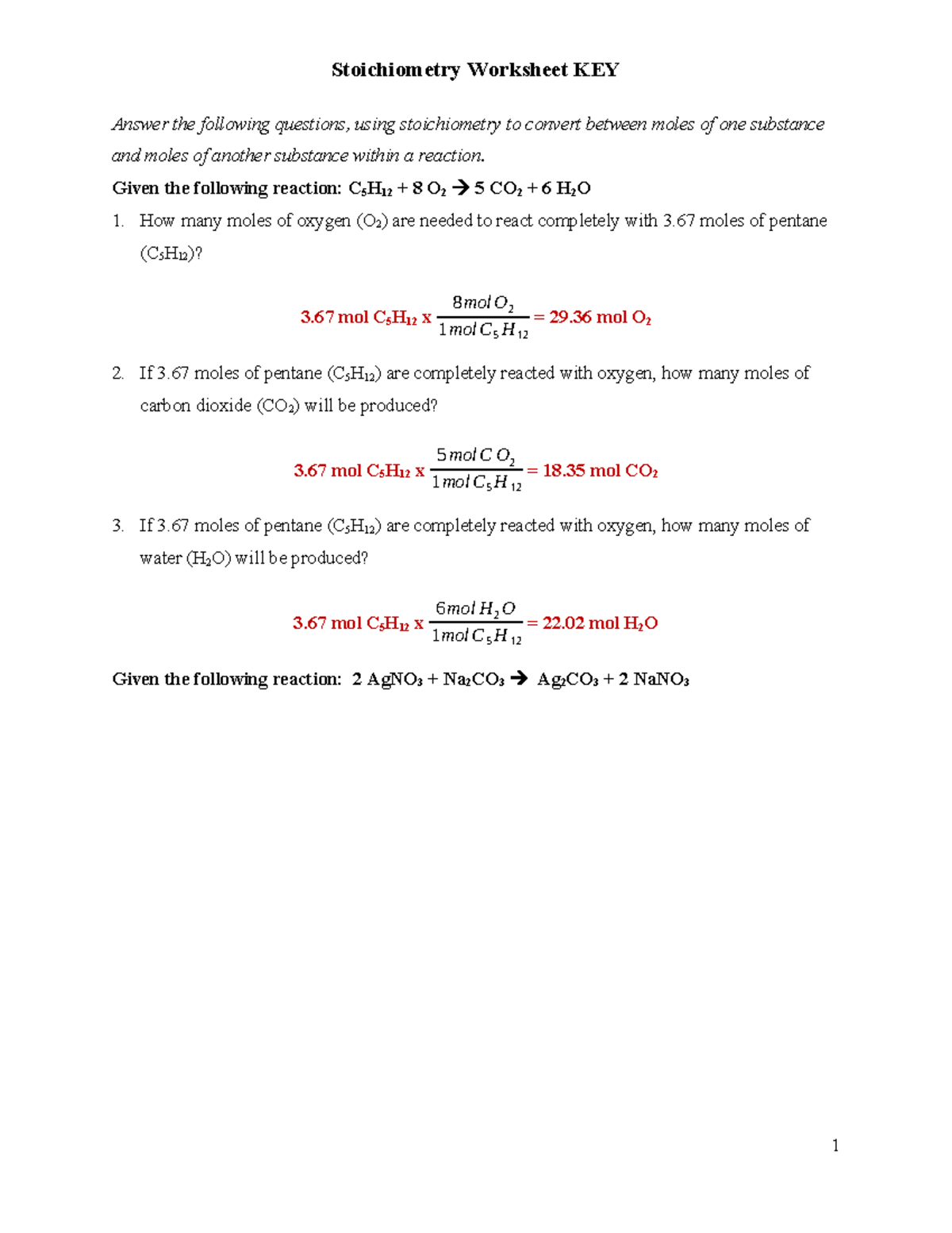 Stoichiometry Worksheet Key - Stoichiometry Worksheet KEY Answer the ...