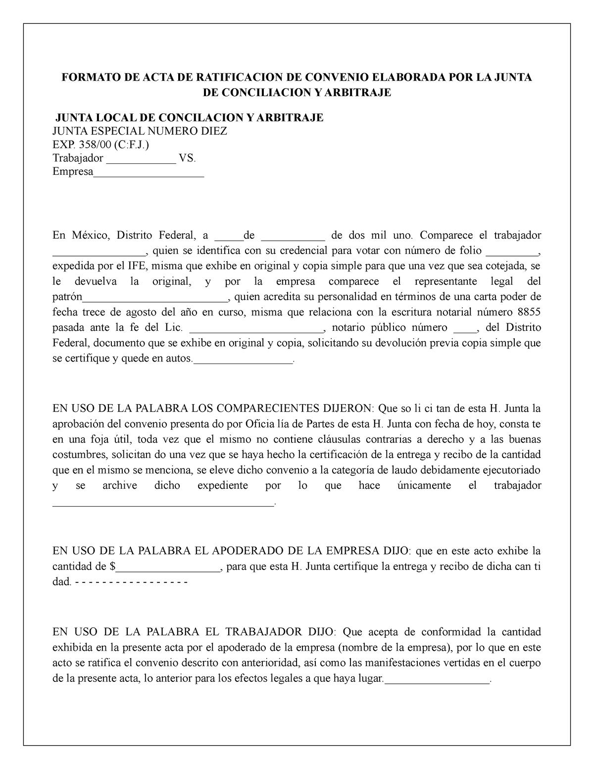 11- Formato DE ACTA DE Ratificacion DE Convenio Elaborada POR LA Junta ...