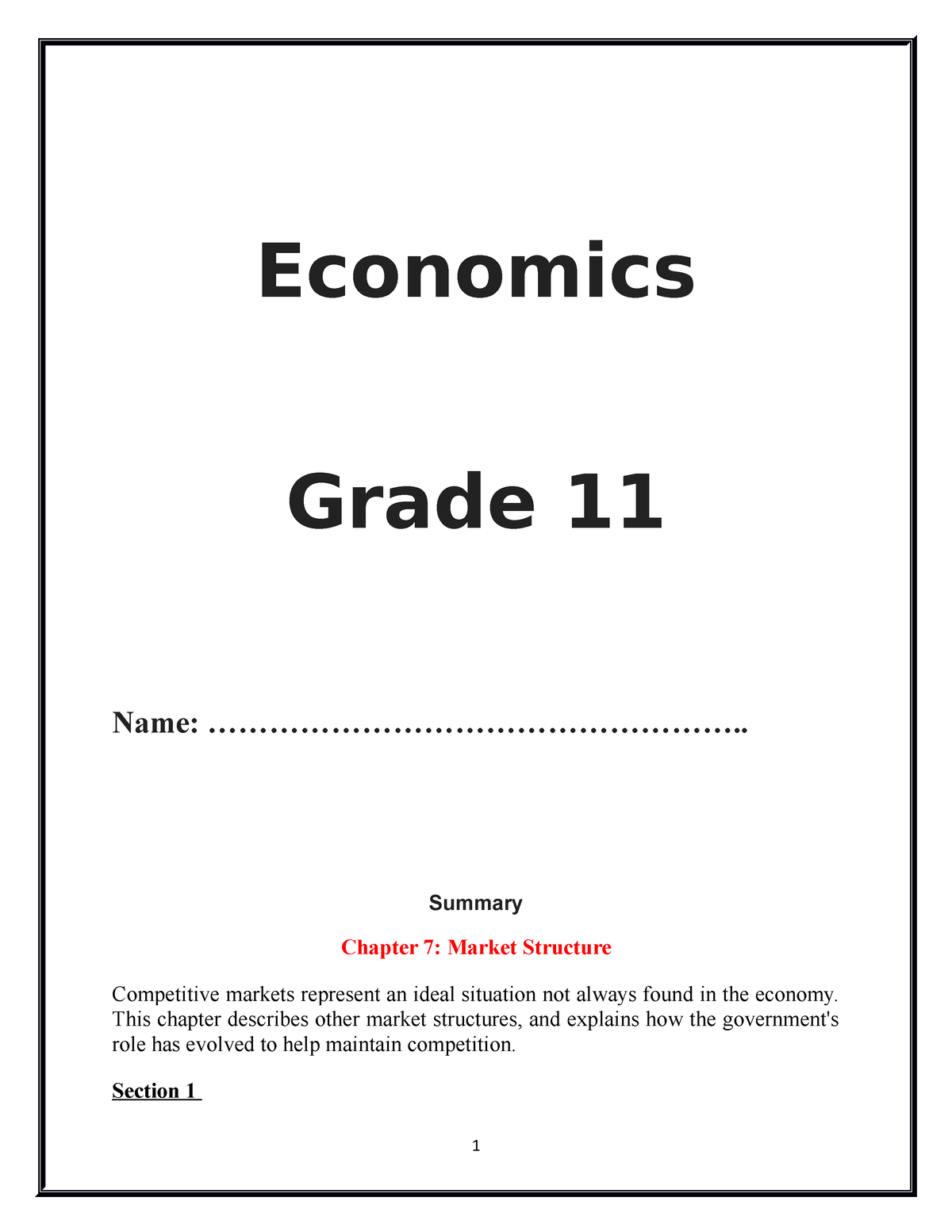 possible essays for economics grade 11 term 1
