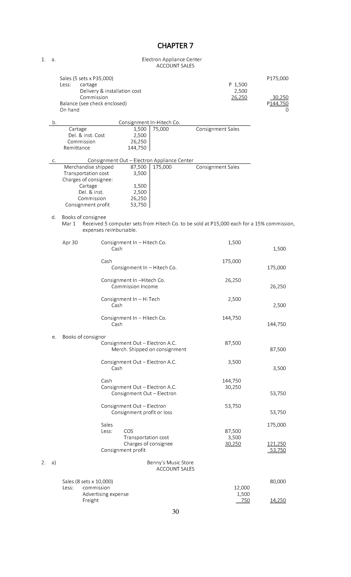 Advance ac manuel chap 7 - a. Electron Appliance Center b. Consignment ...