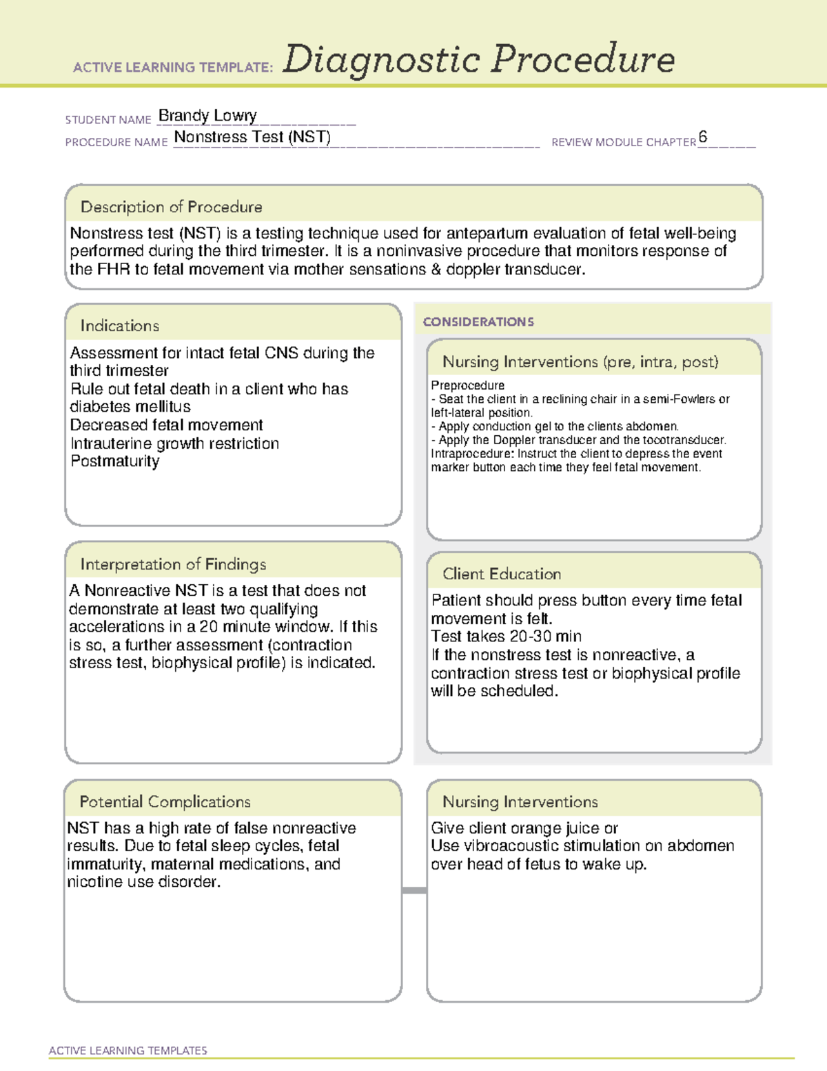 Nonstress Test (NST) ALT Diagnostic Procedure ACTIVE, 44 OFF