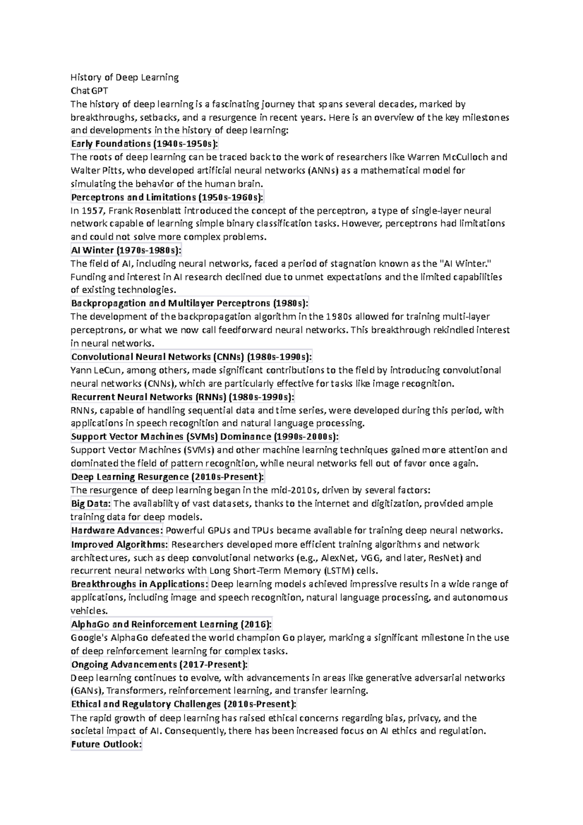History of Deep Learning - History of Deep Learning ChatGPT The history ...