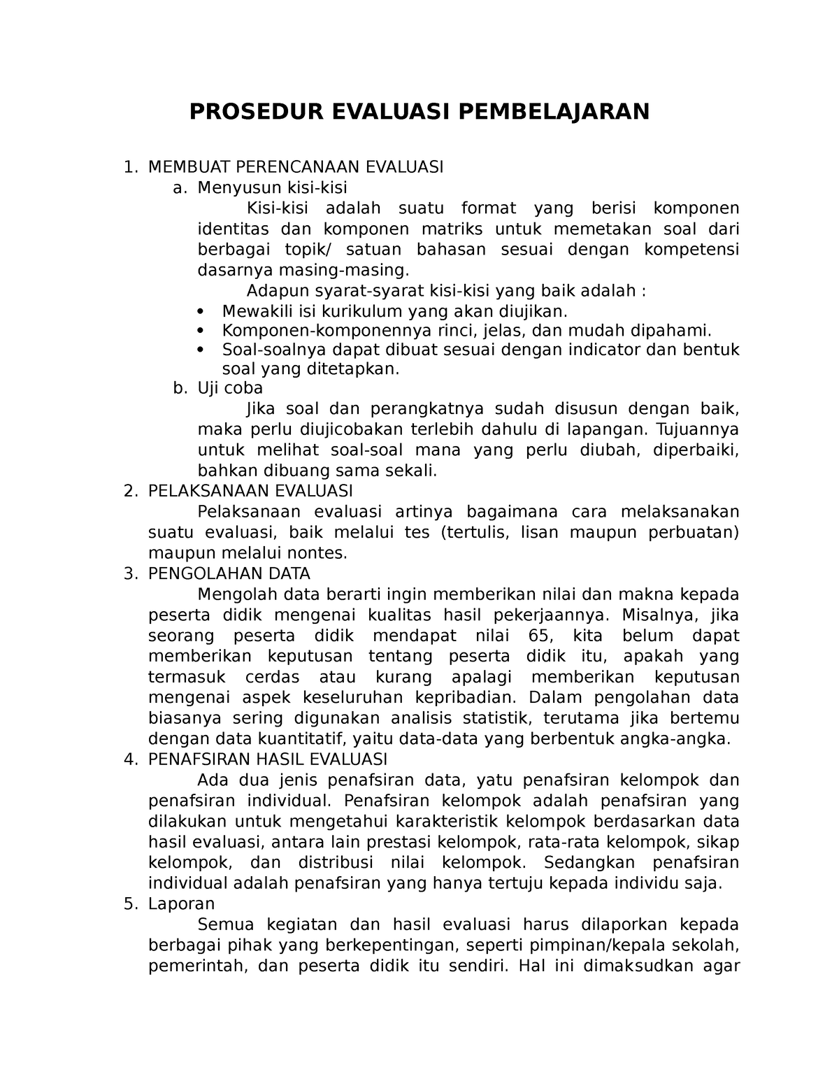 Prosedur Evaluasi Pembelajaran - PROSEDUR EVALUASI PEMBELAJARAN 1 ...