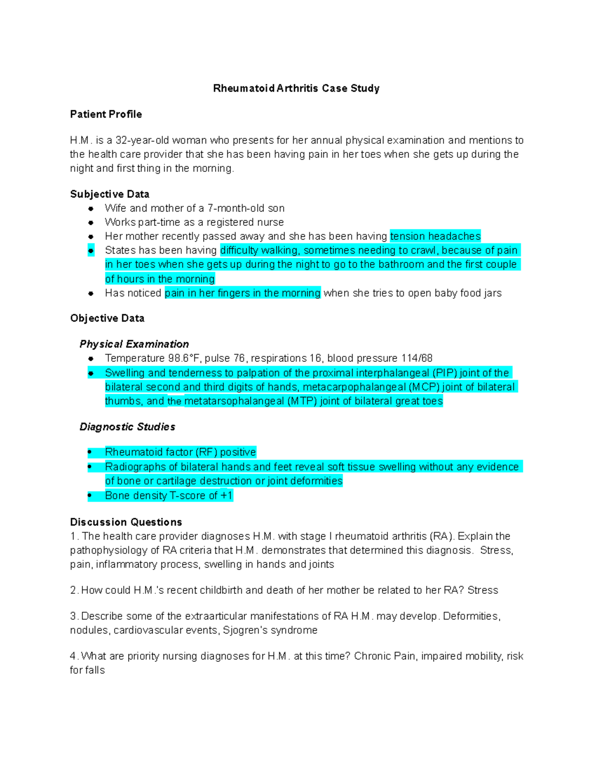 case study of rheumatoid arthritis pdf