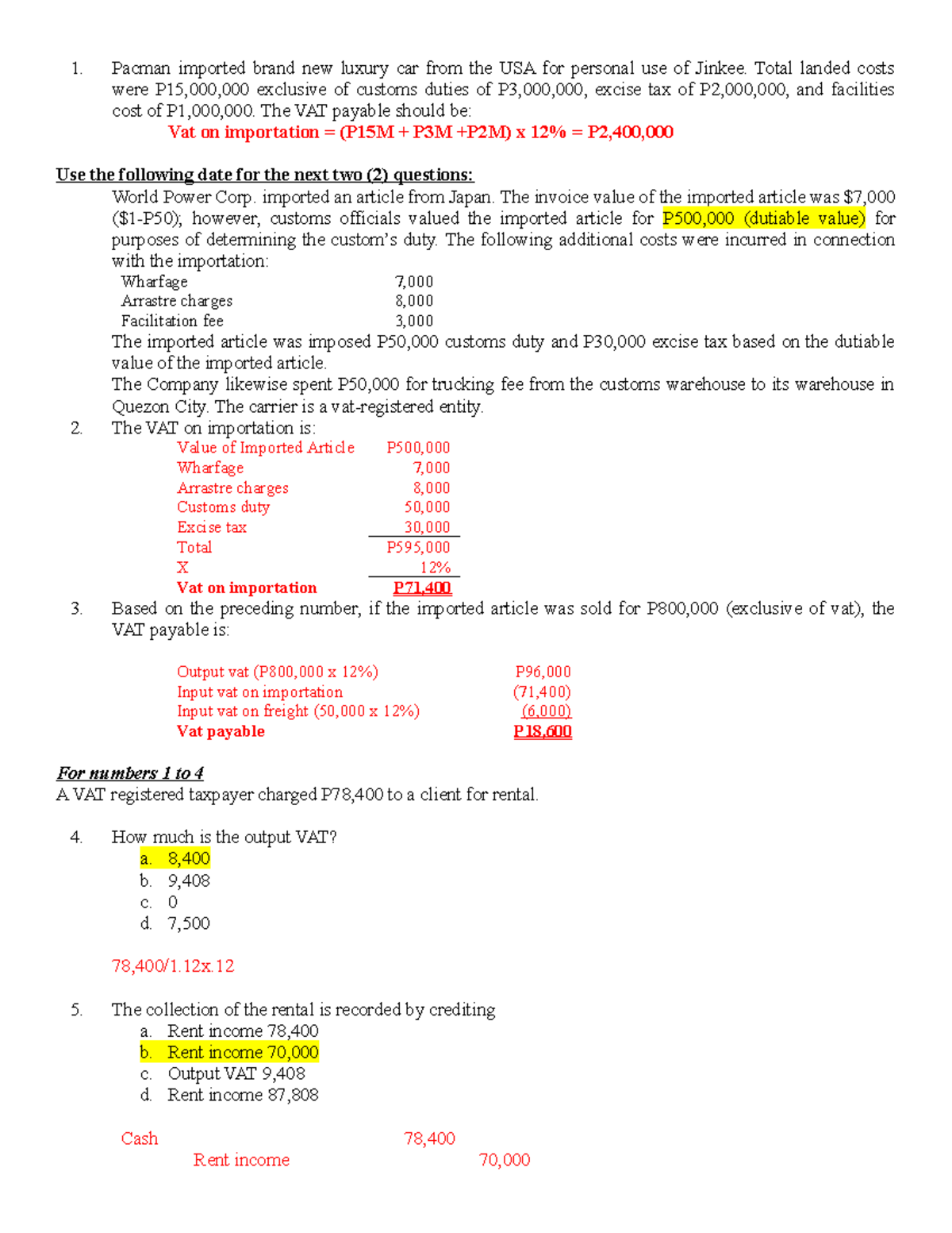 TAX 102 Prelim Quiz - 1. Pacman imported brand new luxury car from the ...