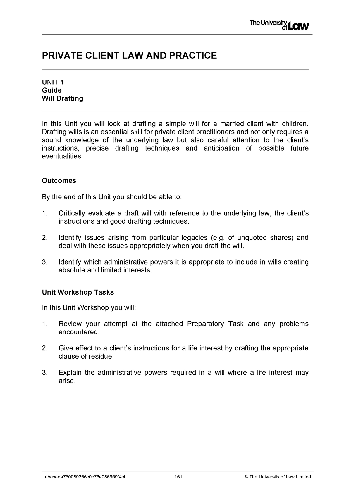 PC WS1 Guide - PRIVATE CLIENT LAW AND PRACTICE UNIT 1 Guide Will ...