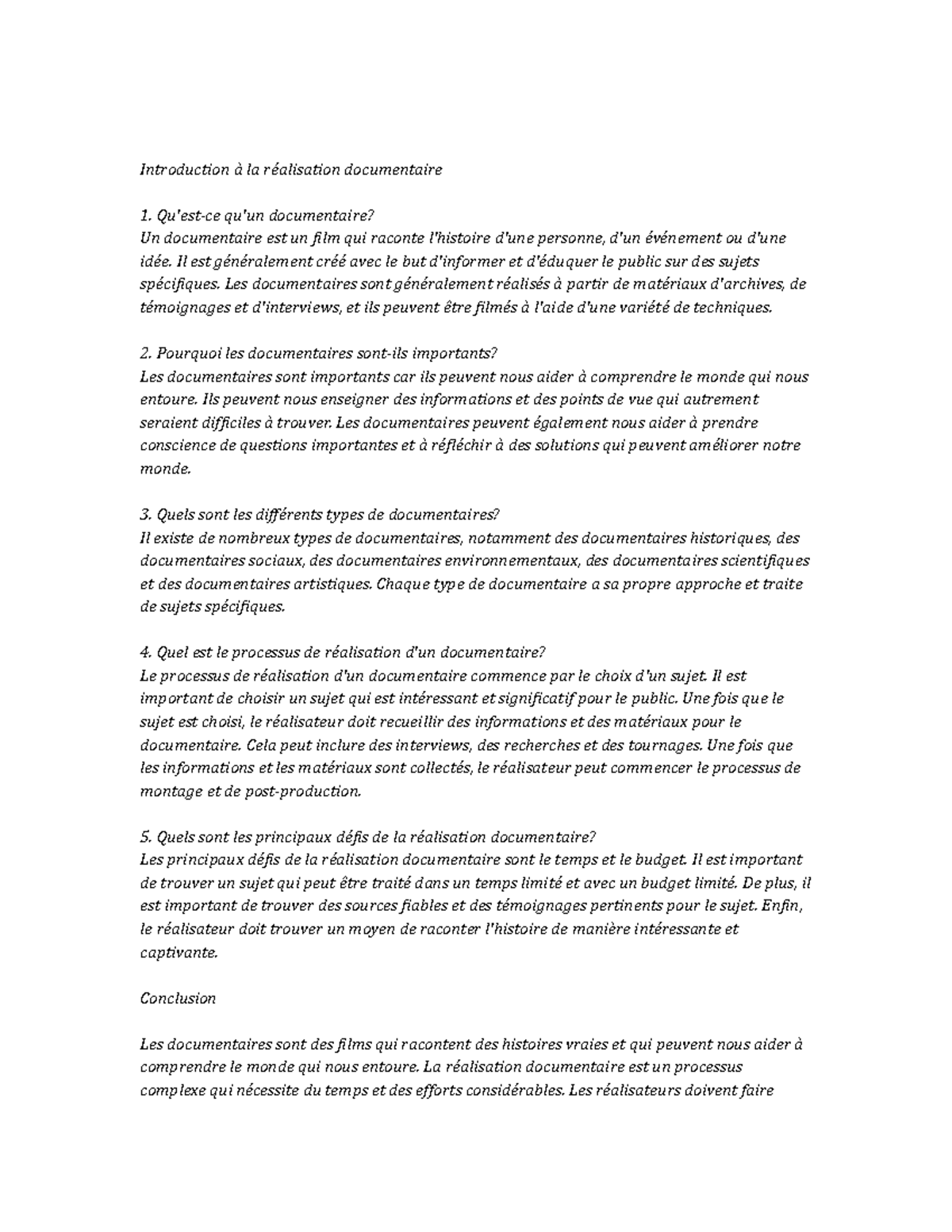 Documentary Filmmaking Study Notes - Introduction à la réalisation ...
