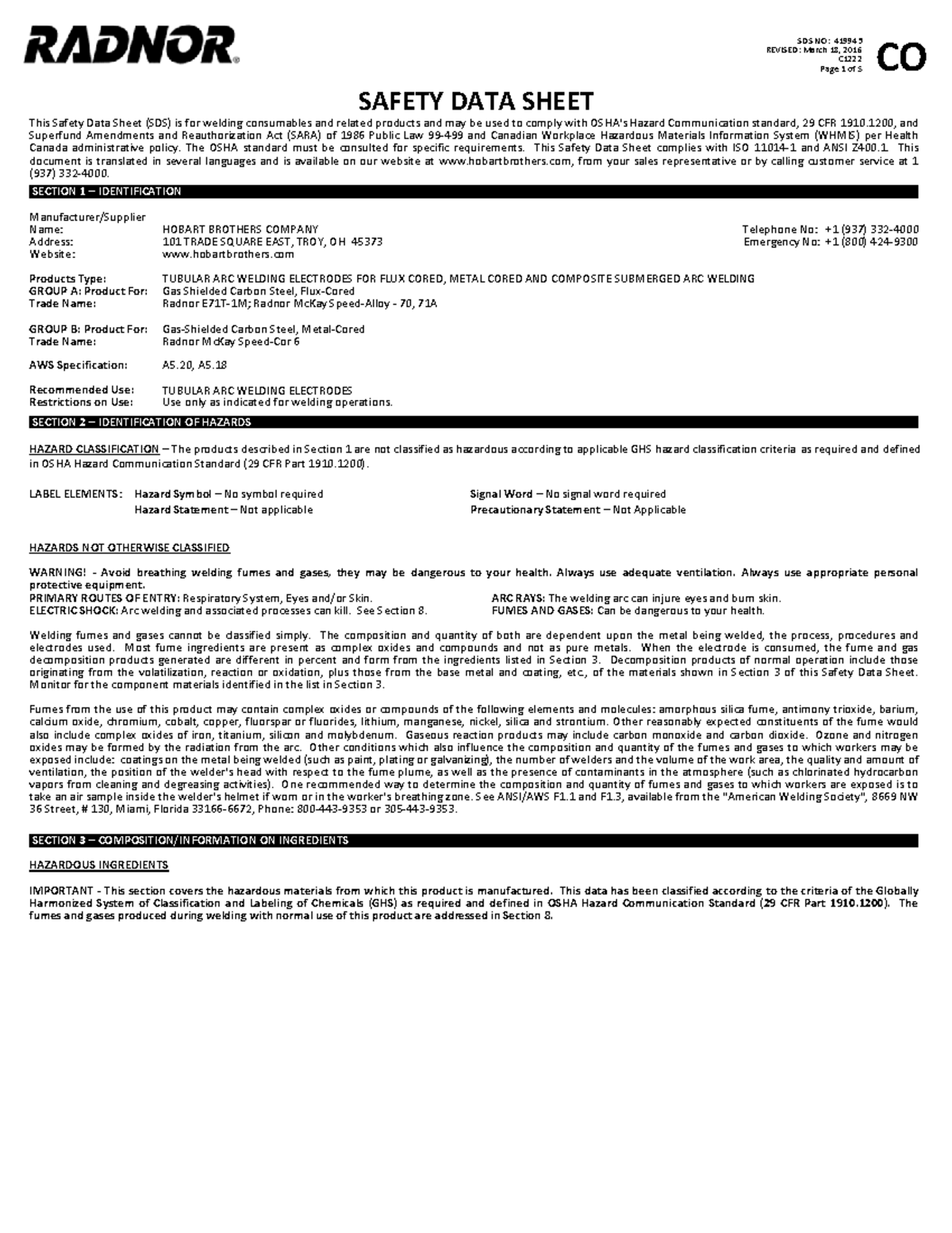 SDS MIG Welding Wire great art notes for art and notes. CO