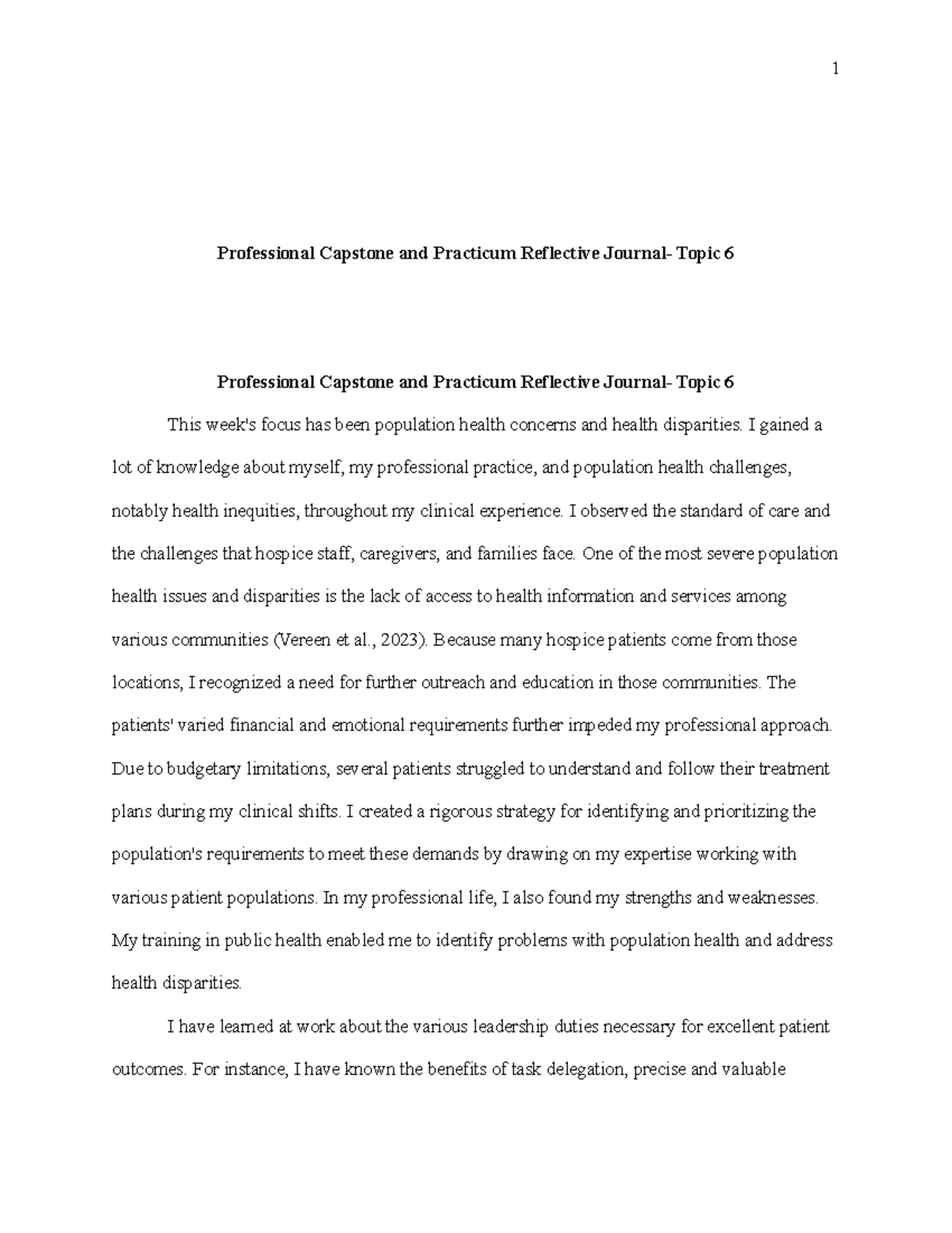 Professional capstone and practicum reflective journal topic 6 1