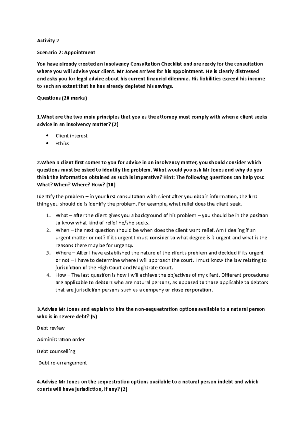 Activity 2 - divorce - Activity 2 Scenario 2: Appointment You have ...