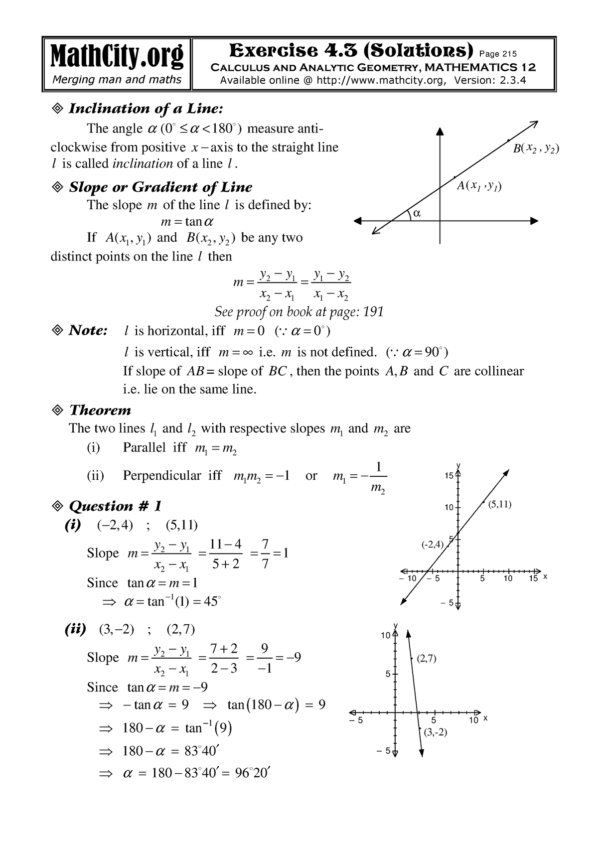 Mathematics vertex - y 10 – 5 5 10 15 x 5 10 15 5 (-2,4) (5,11) y 5 5 ...