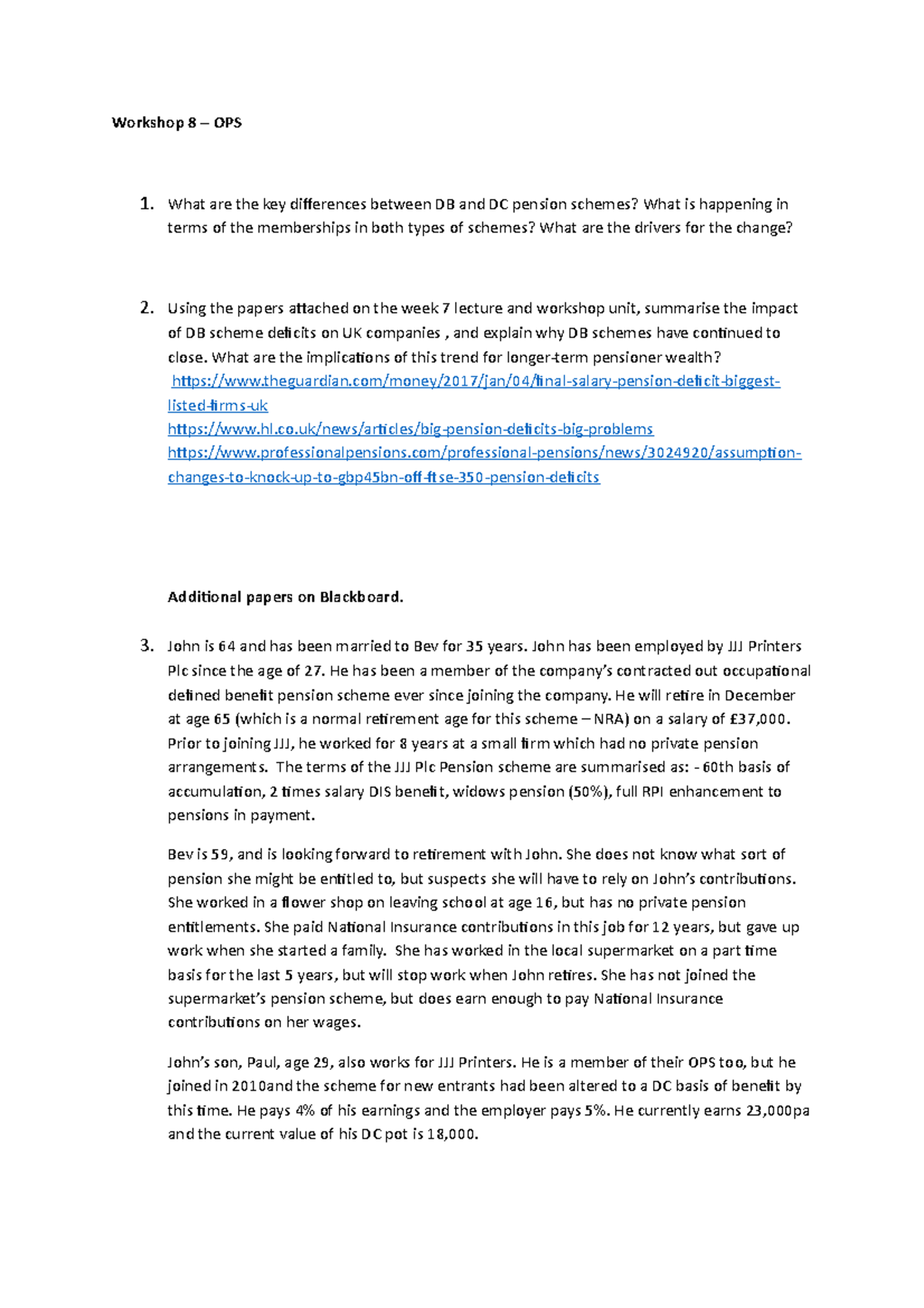 occupational pension schemes - Workshop 8 – OPS 1. What are the key ...