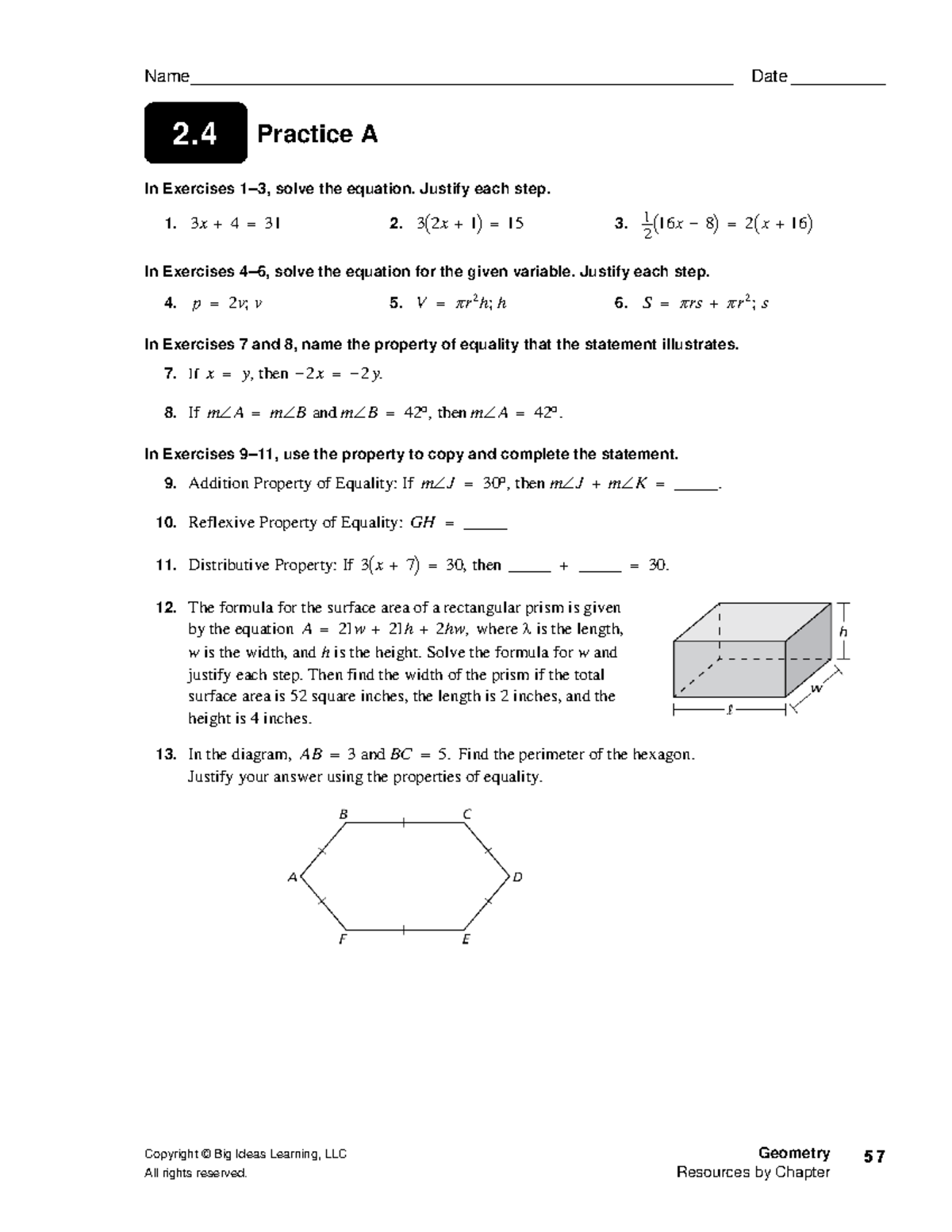 Geometry Questions and Solutions - Copyright © Big Ideas Learning, LLC ...