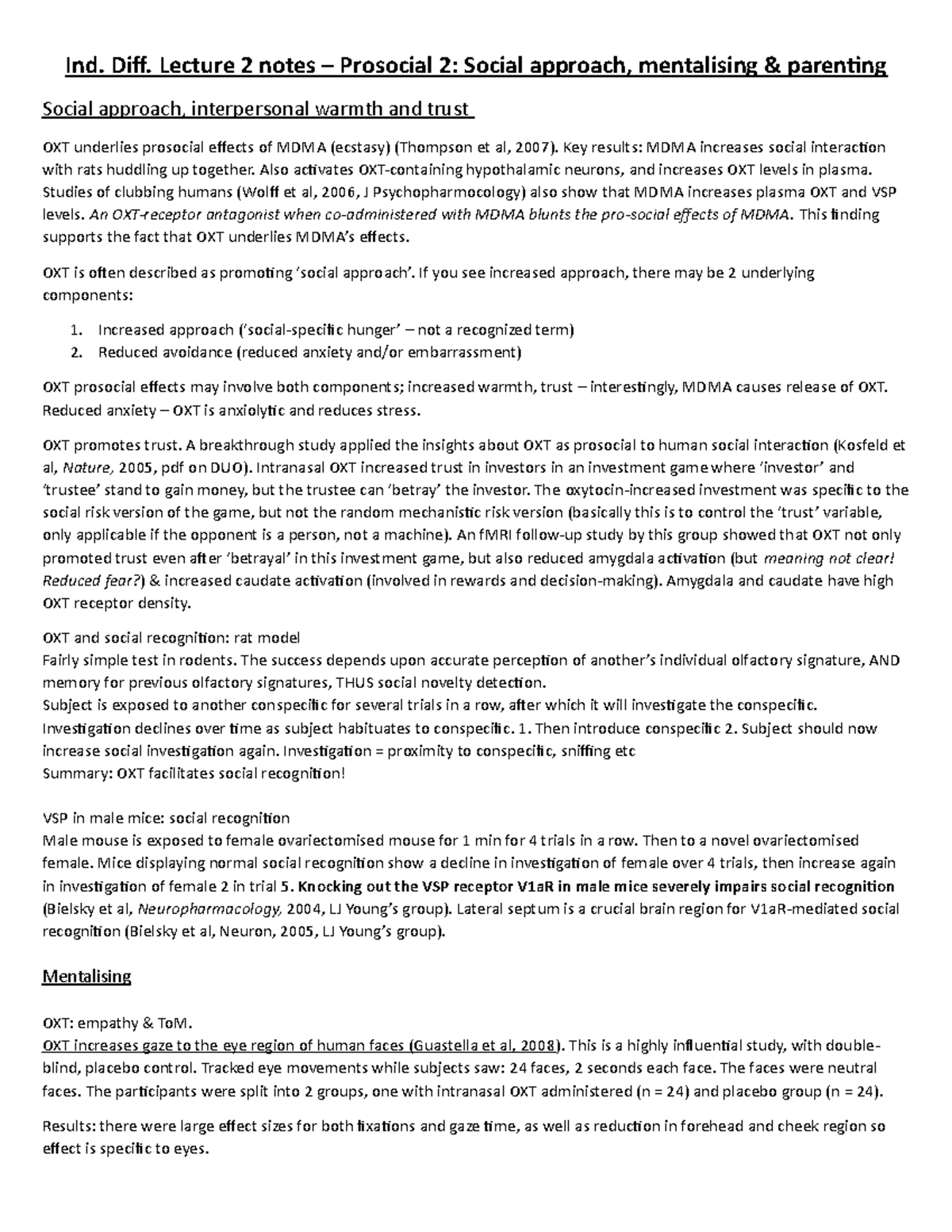 Lecture 2 notes - prosocial 2 - Ind. Diff. Lecture 2 notes – Prosocial ...