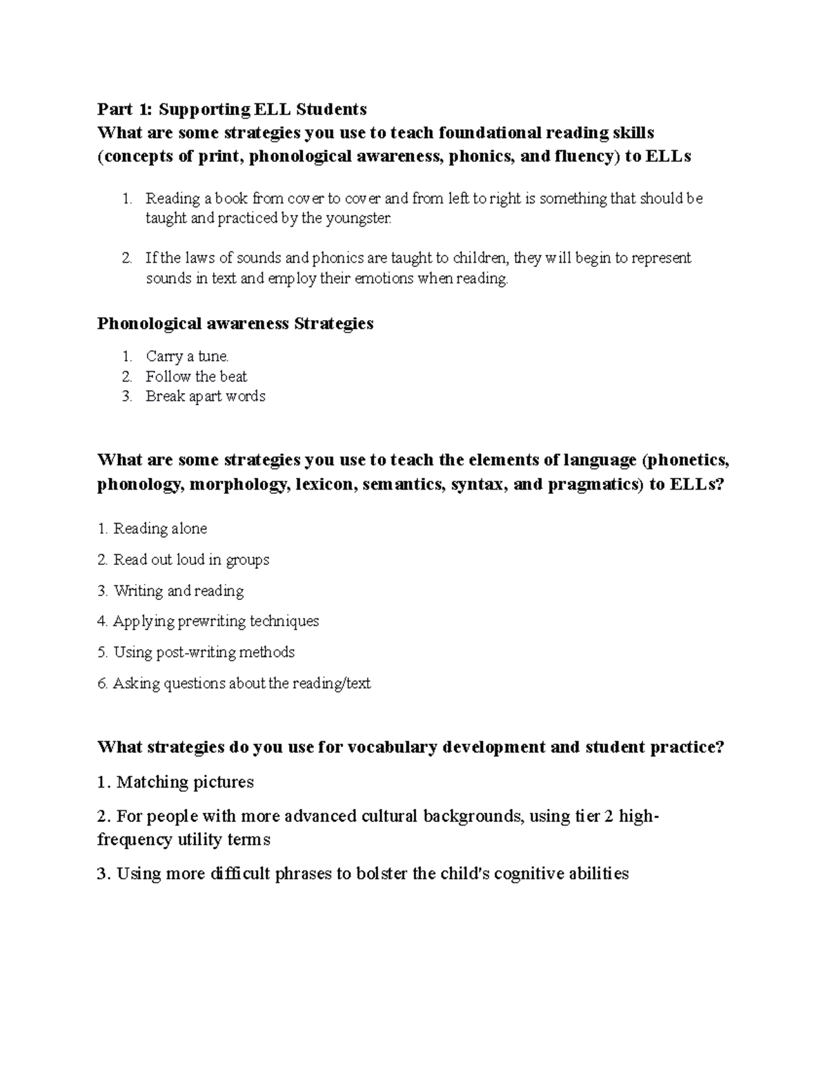 Clinical Field B - Part 1: Supporting ELL Students What Are Some ...