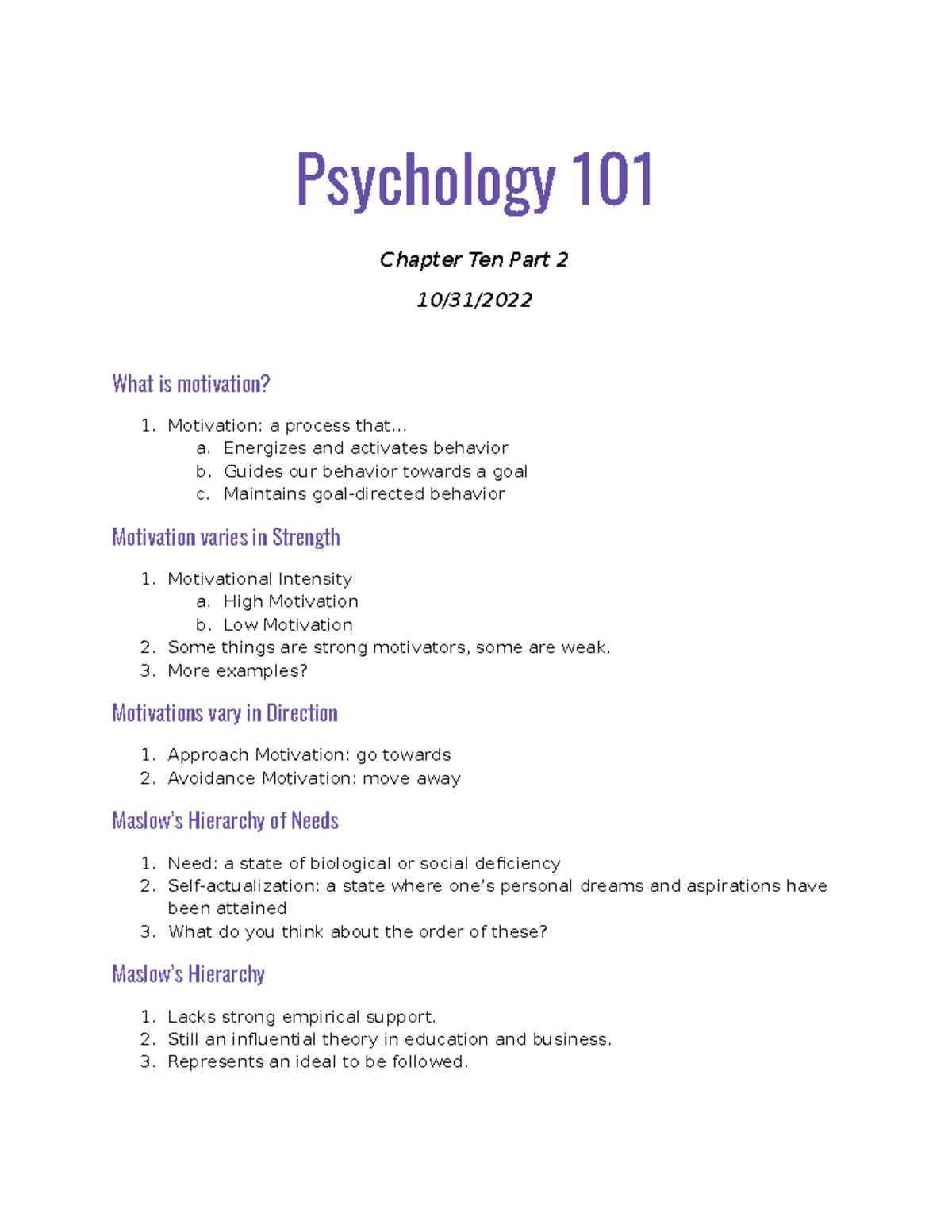 PY 101 - Chapter TEN Notes PART TWO - Psychology 101 Chapter Ten Part 2 ...